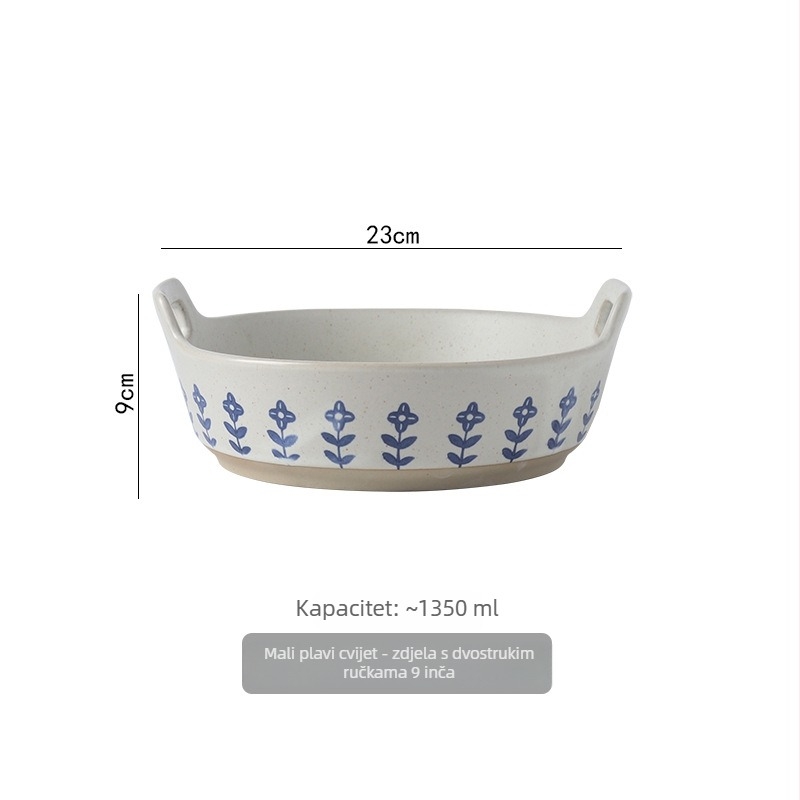 Keramička zdjela s cvjetnim uzorkom u japanskom stilu, nepravilnog oblika (Keramička zdjela; Cvjetni uzorak; Japanski stil; Nepravilnog oblika; Ispod glazure)