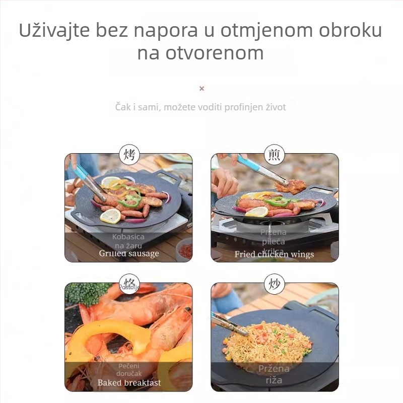 Neprijanjajući grill tiganj s korejskim stilom željezne ploče i Maifan kamen površine, za kućnu i vanjsku upotrebu.