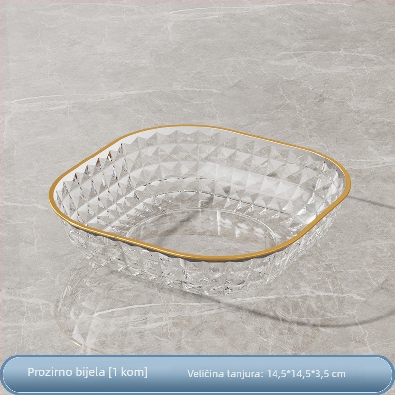 Prozirni pladanj za voće od PET plastike, četvrtasti oblik, nordijski stil, brončani završetak, otisak logotipa, mogućnost prilagodbe
