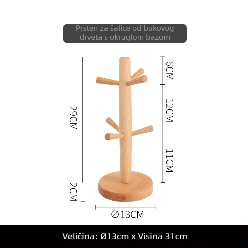 Držač čaša — bukovo drvo, bez bušenja, 0,45 kg, moderan minimalistički stil