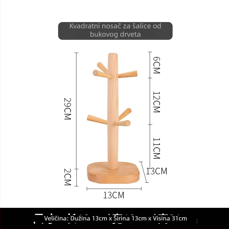 Držač čaša — bukovo drvo, bez bušenja, 0,45 kg, moderan minimalistički stil