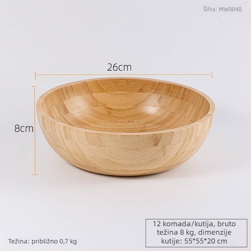Bambusova kružna zdjela za salatu i miješanje, moderni minimalistički stil, tiskano logo i prilagodba