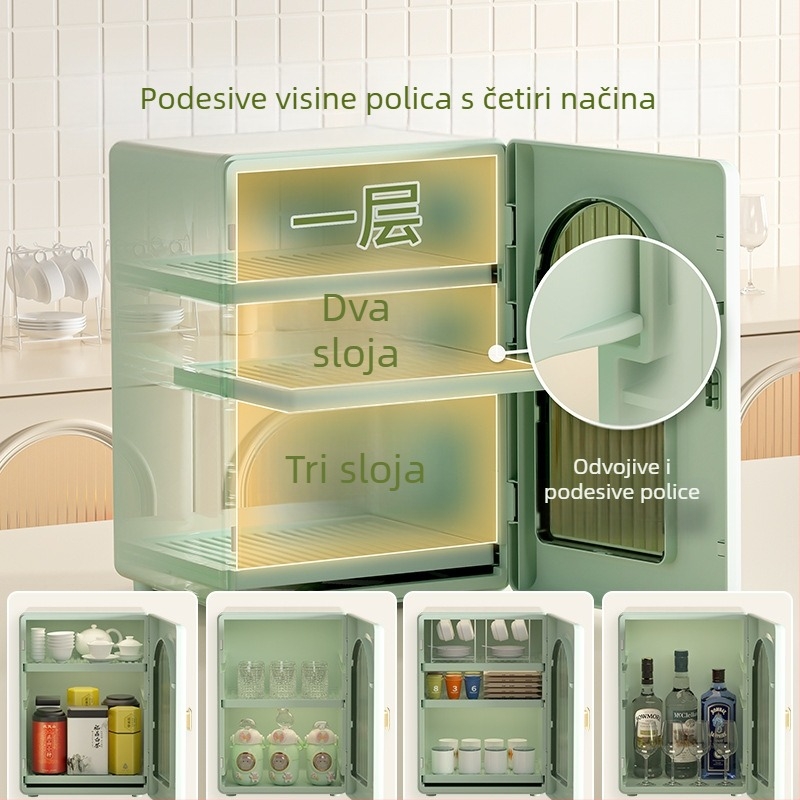 Stolni držač čaša - Višerazinski držač čaša, zaštita od prašine i odvod (ABS+HIPS; Velik kapacitet; Svijetao luksuzan dizajn)