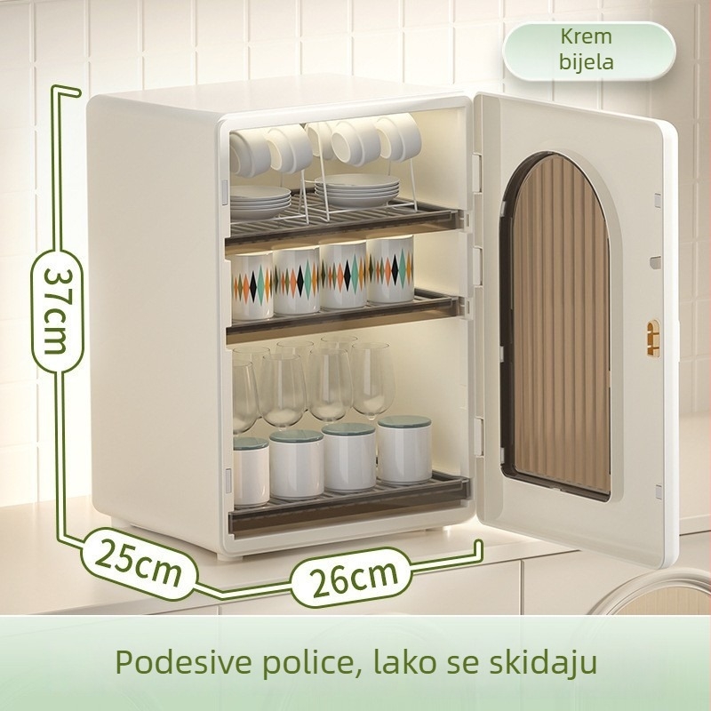 Stolni držač čaša - Višerazinski držač čaša, zaštita od prašine i odvod (ABS+HIPS; Velik kapacitet; Svijetao luksuzan dizajn)