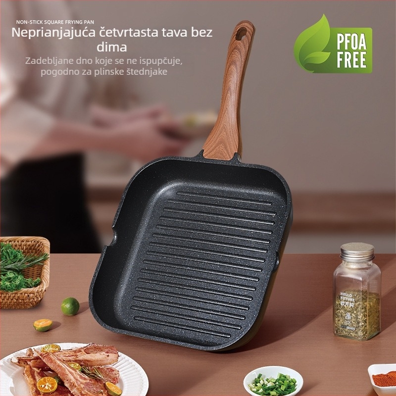 Tava s Maifan kamenom, neprijanjajuća, 24 cm, kompatibilna s indukcijom, višenamjenska tava za steak i roštilj