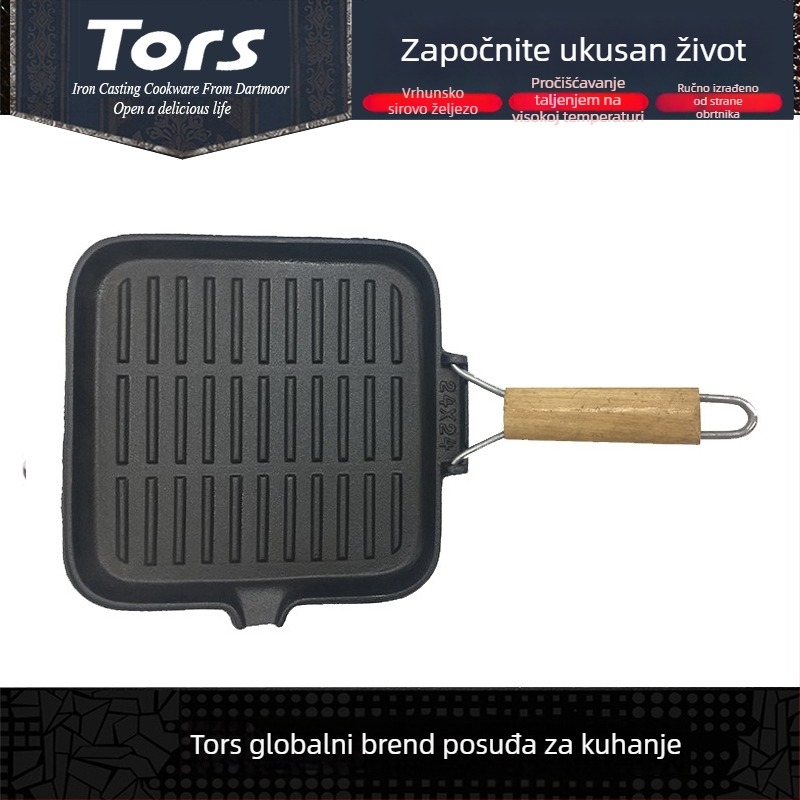 Toles lijevani tiganj za steak sa sklopivom drškom, ravno dno, debeli grill i prženje ribe, kućni tiganj za meso, zapadni stil