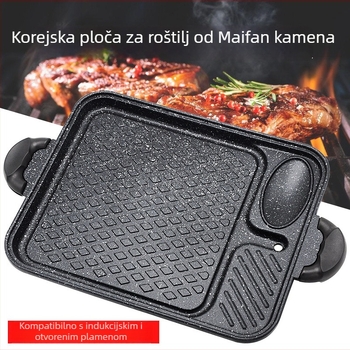Prijenosni Teppanyaki grill s Maifan kamenom, pravokutnog oblika, legura konstrukcija, 4-slojni Maifan premaz, kompatibilan s indukcijom, plinskom i električnom pločom