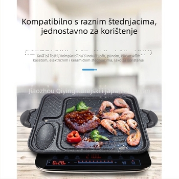 Prijenosni Teppanyaki grill s Maifan kamenom, pravokutnog oblika, legura konstrukcija, 4-slojni Maifan premaz, kompatibilan s indukcijom, plinskom i električnom pločom