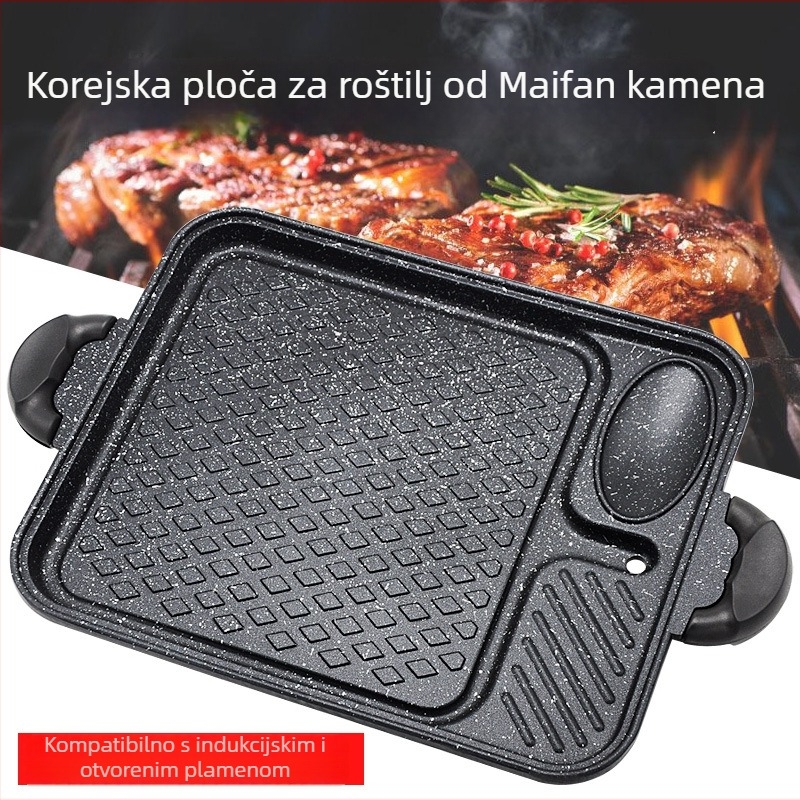 Prijenosni Teppanyaki grill s Maifan kamenom, pravokutnog oblika, legura konstrukcija, 4-slojni Maifan premaz, kompatibilan s indukcijom, plinskom i električnom pločom