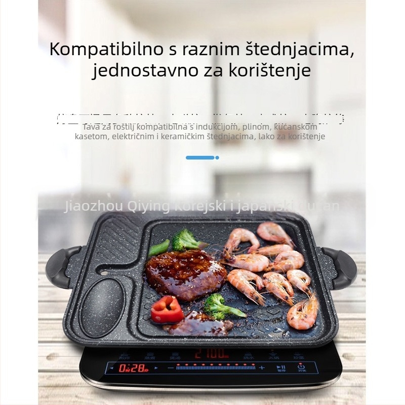 Prijenosni Teppanyaki grill s Maifan kamenom, pravokutnog oblika, legura konstrukcija, 4-slojni Maifan premaz, kompatibilan s indukcijom, plinskom i električnom pločom