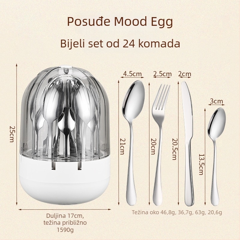 24-dijelni set posuđa od nehrđajućeg čelika s oblikom jajeta — nože, vilice i žlice, 304 nehrđajući čelik, ogledni sjaj, lagani luksuzni stil