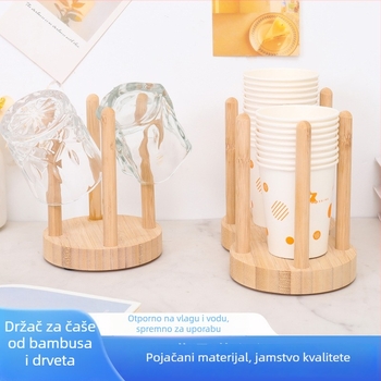 Drveni držač čaša, moderan minimalistički dizajn, za jednokratne papirnate čaše, ugrađeni nosač