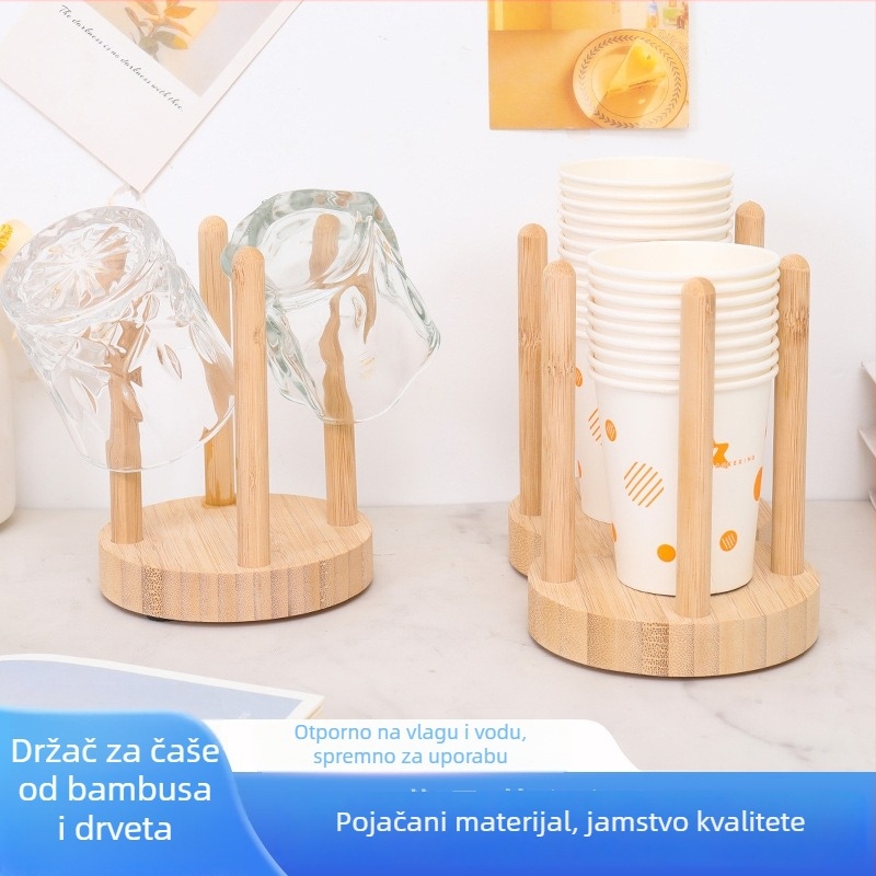 Drveni držač čaša, moderan minimalistički dizajn, za jednokratne papirnate čaše, ugrađeni nosač