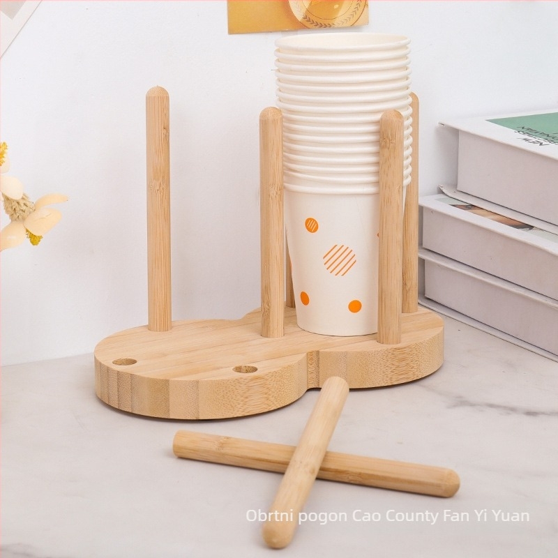 Drveni držač čaša, moderan minimalistički dizajn, za jednokratne papirnate čaše, ugrađeni nosač