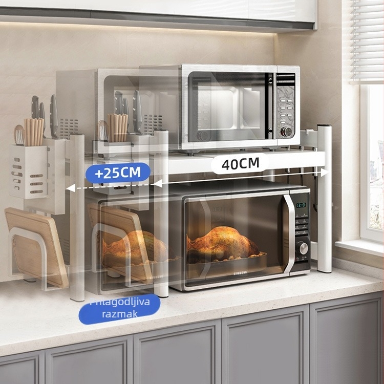 Kuhinjski stalak za mikrovalnu pećnicu od karbonskog čelika, izvučni dvostruki sloj, model 65020