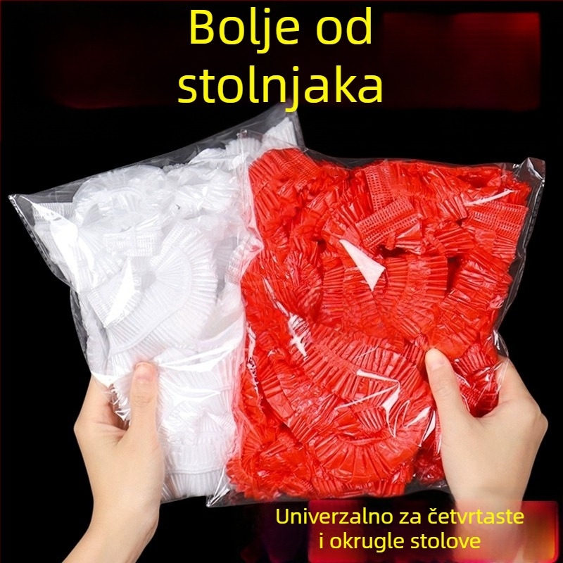 Jednokratni stolnjak s elastičnom šnonom, bez pranja, debeli, otporan na masnoću i vodootporan, crvene boje, okrugli, za Novu godinu i svadbene proslave