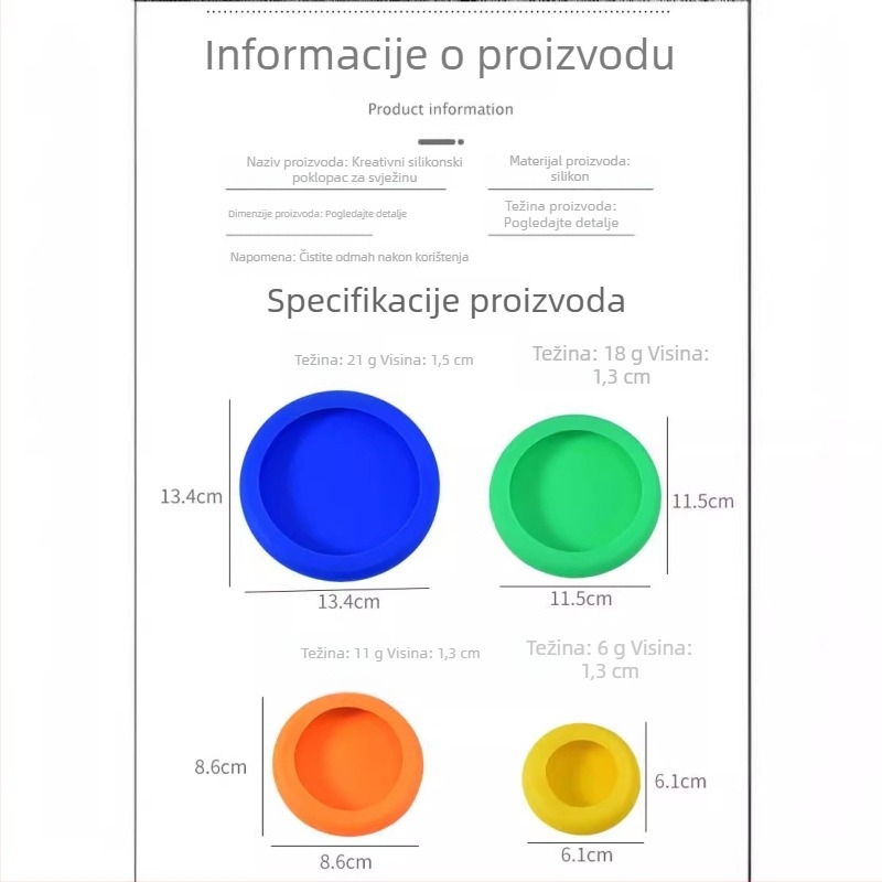 Silikonski poklopci za čuvanje svježine, 4-djelni set, rastezljivi i vodonepropusni, za voće i povrće