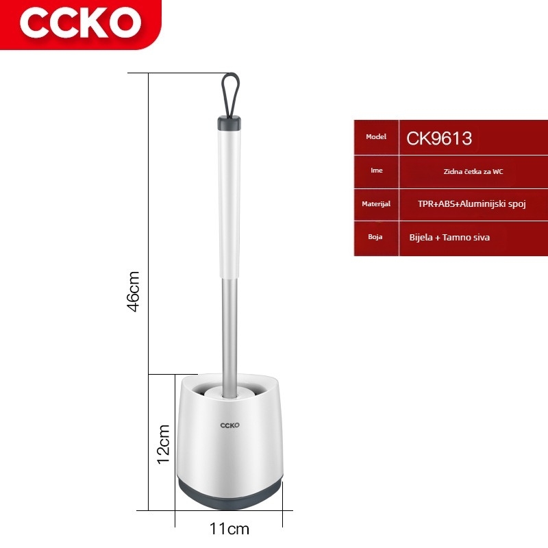 CCKO set četke za WC, zidni držač, bez bušenja, izdržljiva plastična konstrukcija, temeljito čišćenje
