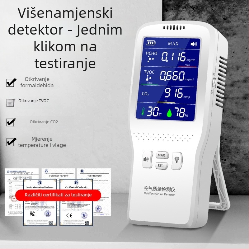 Prijenosni infracrveni detektor kvalitete zraka CO2 za formaldehid i ugljični dioksid, s unutarnjim higrometrom, model 090, raspon 0-9.999, točnost 0,001