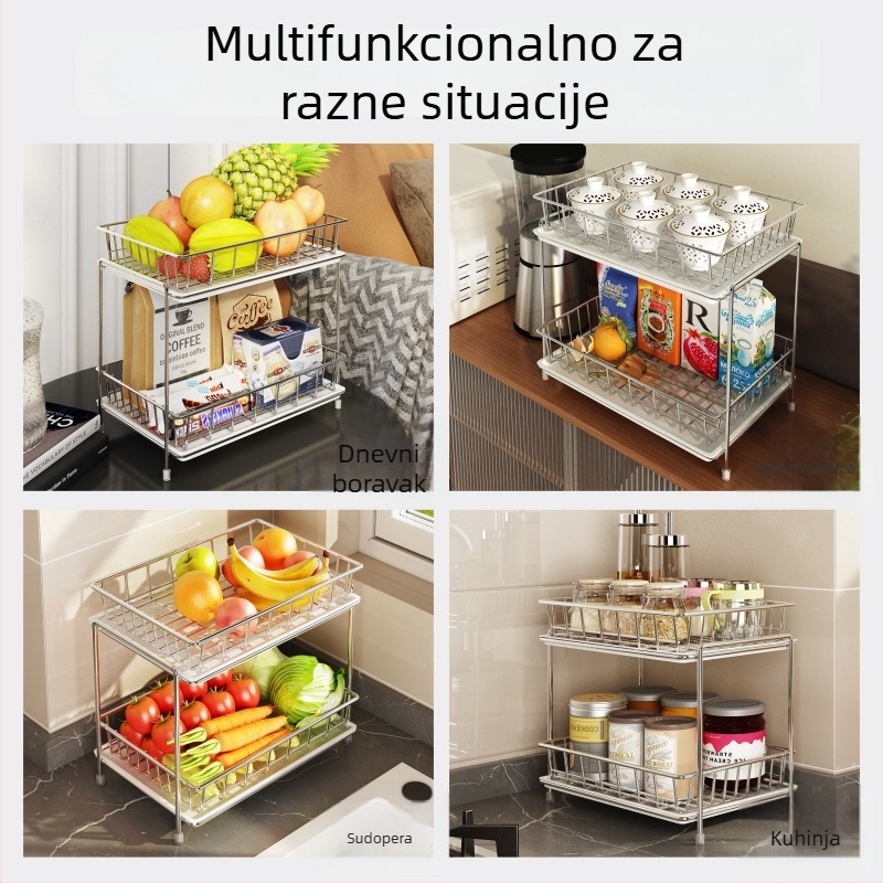 Dvostruki držač čaša od nehrđajućeg čelika, stalak za čaše i čajne čaše s odvodnom posudom, na ploču, bez bušenja, moderni minimalistički stil