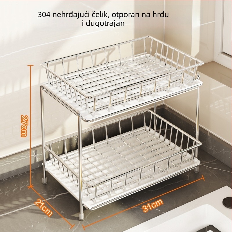 Dvostruki držač čaša od nehrđajućeg čelika, stalak za čaše i čajne čaše s odvodnom posudom, na ploču, bez bušenja, moderni minimalistički stil