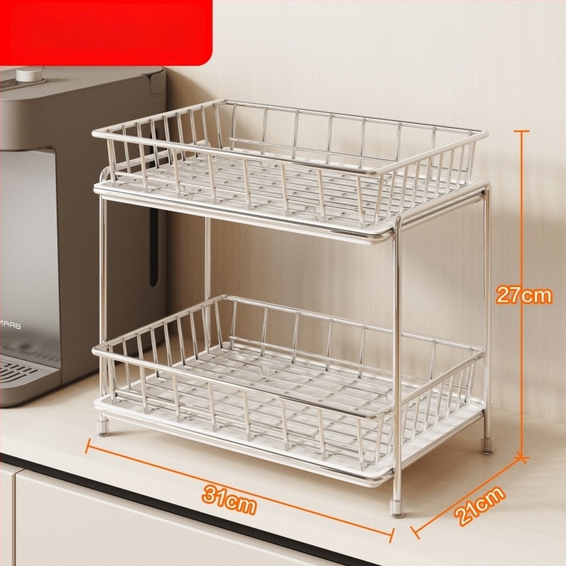Dvostruki držač čaša od nehrđajućeg čelika, stalak za čaše i čajne čaše s odvodnom posudom, na ploču, bez bušenja, moderni minimalistički stil