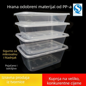 Jednokratna pravokutna kutija za obrok, prozirnog čvrstog plastičnog materijala, mikrovalna kompatibilna, za dostavu