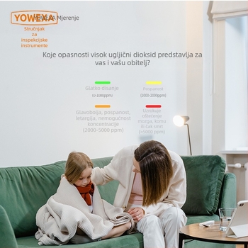 YOWEXA YEM-42 CO2 infracrveni detektor, unutarnji mjerni uređaj za kvalitetu zraka, 3-u-1 mjerenje temperature i vlage, 400–10000 ppm, točnost ±3%, rezolucija 1 ppm, napajanje USB/AAA/Li-ion