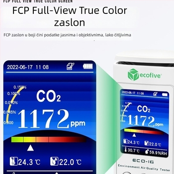 CO2 detektor ECO-16 s registrom temperature i vlage za unutarnju kvalitetu zraka i upozorenje koncentracije CO2