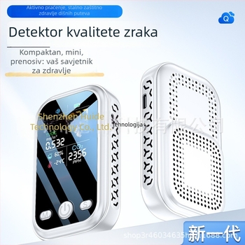 Prijenosni detektor CO2 i kvalitetze zraka s formaldehidom i TVOC, CO2 400–5000 ppm, formaldehid 0–9.999 mg/m³, TVOC 0–9.999 mg/m³, točnost ±5%, zaslon 240×250