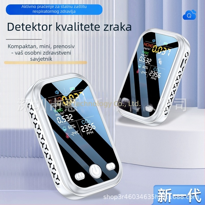 Prijenosni detektor CO2 i kvalitetze zraka s formaldehidom i TVOC, CO2 400–5000 ppm, formaldehid 0–9.999 mg/m³, TVOC 0–9.999 mg/m³, točnost ±5%, zaslon 240×250