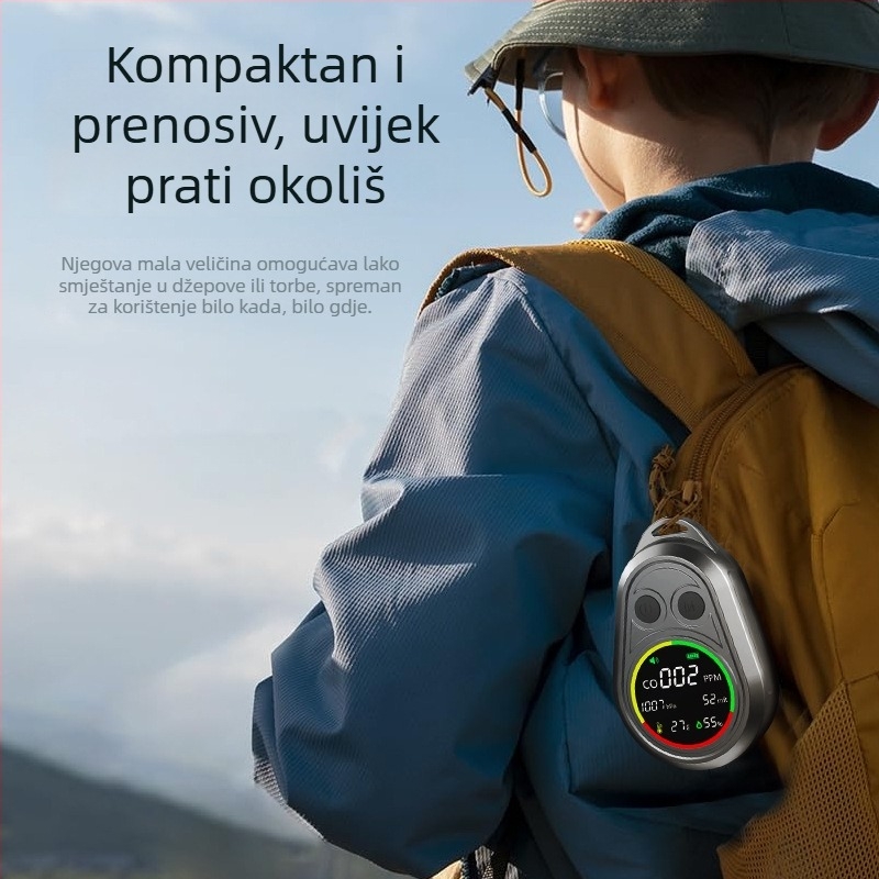 Prijenosni elektrohemijski detektor ugljičnog monoksida, FY104C, raspon mjerenja 0–999 ppm, senzori atmosferskog tlaka, nadmorske visine, temperature i vlage, napajanje Type-C 5V
