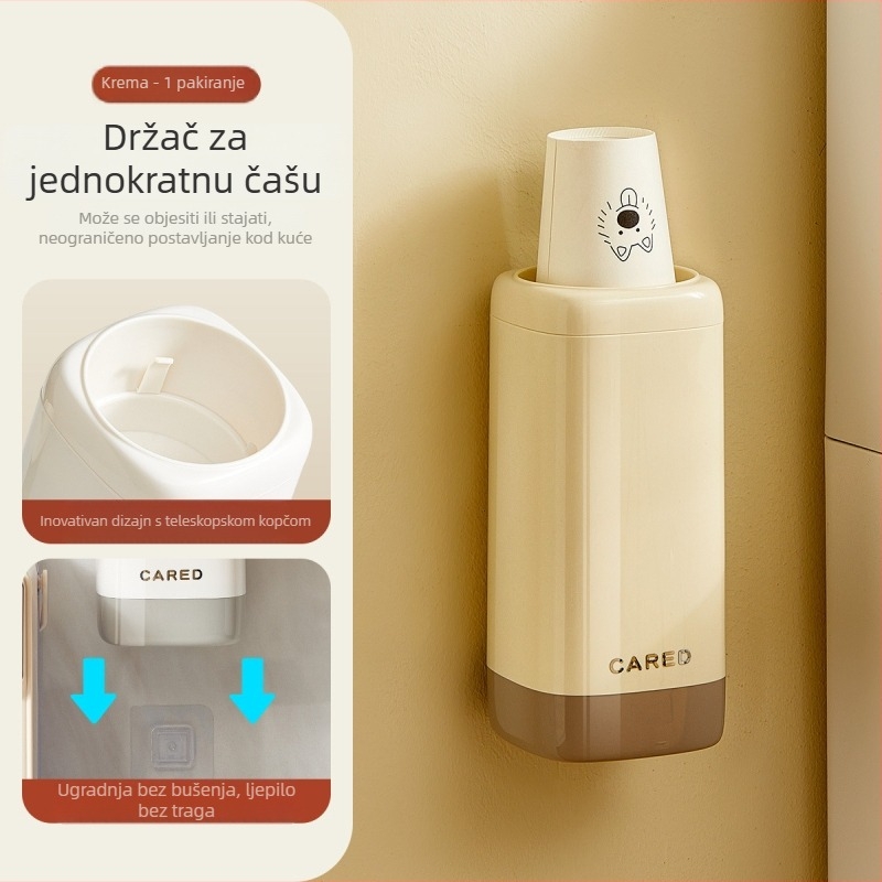 Zidni dispenser za čaše, plastična držač za jednokratne čaše, minimalistički dizajn, univerzalna kompatibilnost, težina 380 g, bez bušenja