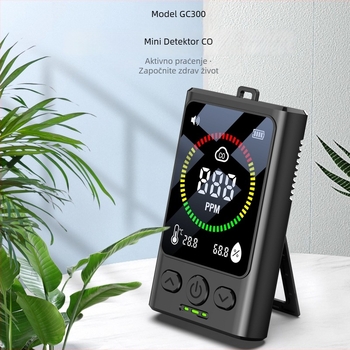 GC300 prijenosni detektor ugljičnog monoksida – mjerenje CO, temperatura i vlaga, raspon 1–999 ppm, točnost ±(50ppm+5% trenutnog očitanja), punjivi 5V1A