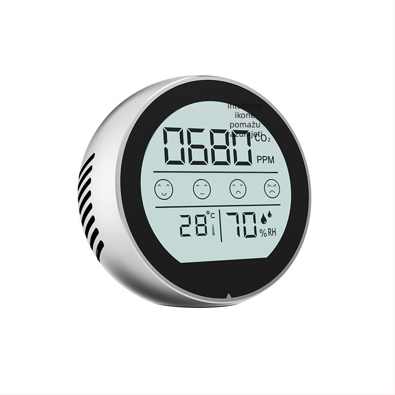 NDIR senzor CO2 s temperaturom i vlagom, metalni model P8, raspon 400–5000 ppm, točnost 5%, rezolucija 1 ppm, napajanje USB-C