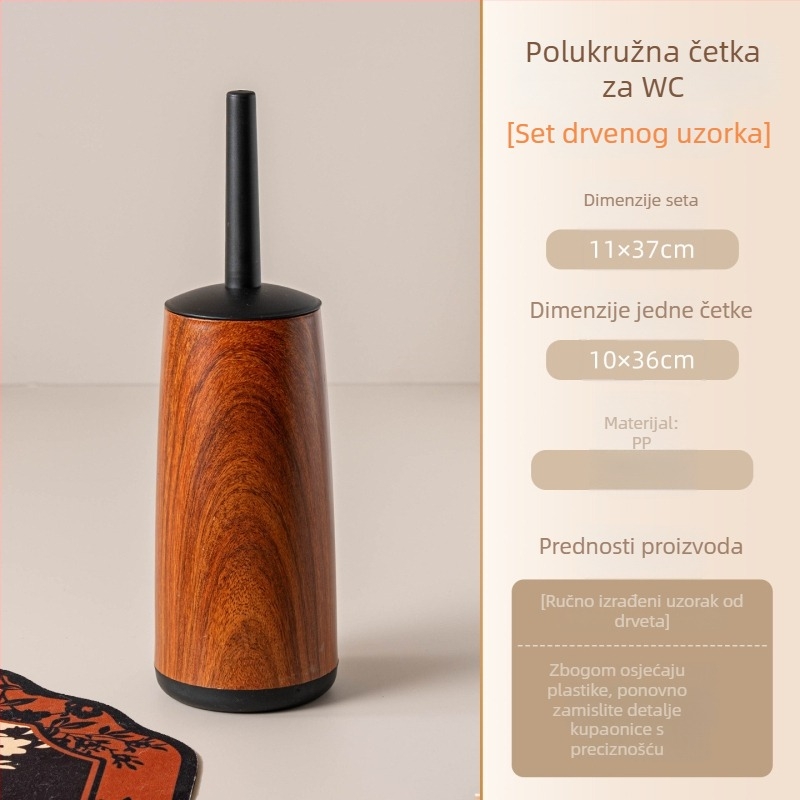 Set četkice za WC s dugom ručkom, dizajn bez mrtvih kutova, imitacija drva, plastična konstrukcija za temeljito čišćenje kupaonice