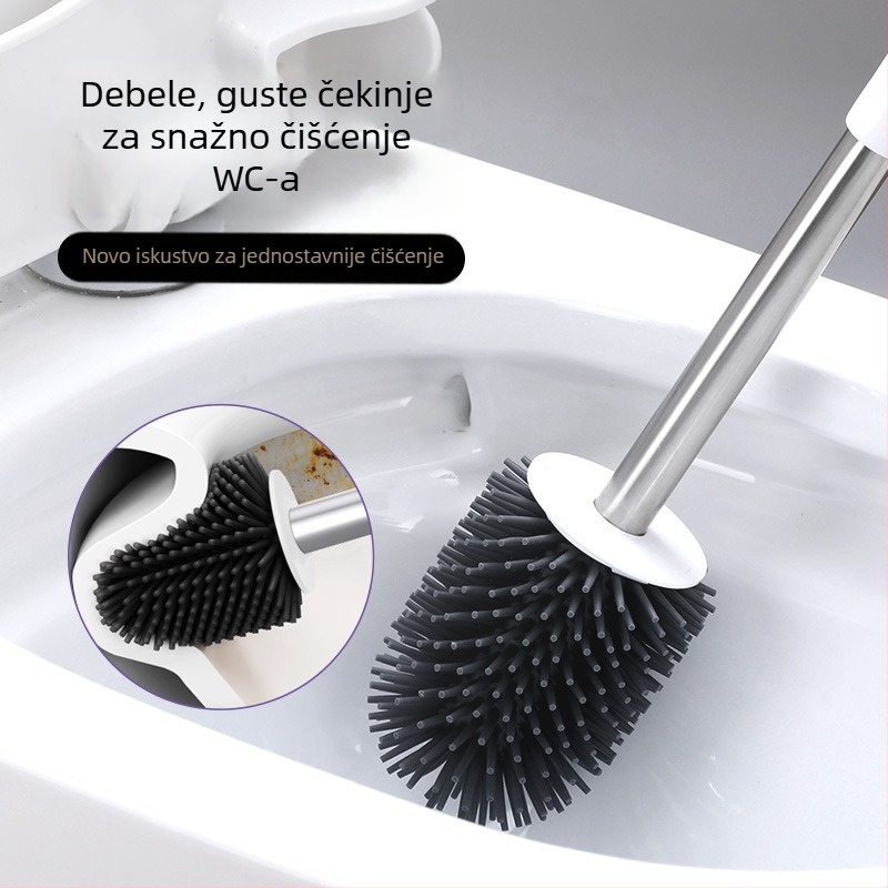 Četka za WC s TPR silikon čekinjama, prijenosna, mekane čekinje, 0,36 kg, čišćenje sa svih strana