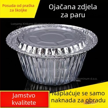 Jednokratna okrugla posuda od aluminijske folije s poklopcem – nije pogodna za mikrovalnu, pakiranje 1000 komada, mogućnost tiska logotipa, prilagodba