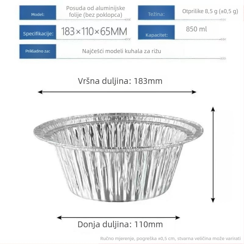 Jednokratna okrugla posuda od aluminijske folije s poklopcem – nije pogodna za mikrovalnu, pakiranje 1000 komada, mogućnost tiska logotipa, prilagodba
