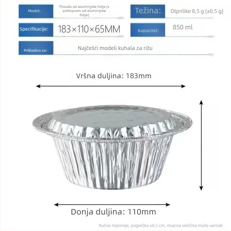 Jednokratna okrugla posuda od aluminijske folije s poklopcem – nije pogodna za mikrovalnu, pakiranje 1000 komada, mogućnost tiska logotipa, prilagodba