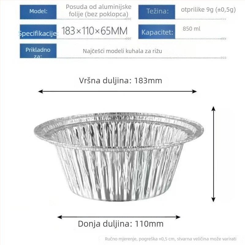 Jednokratna okrugla posuda od aluminijske folije s poklopcem – nije pogodna za mikrovalnu, pakiranje 1000 komada, mogućnost tiska logotipa, prilagodba