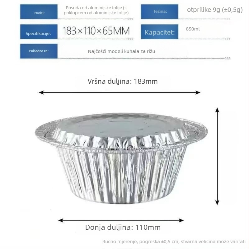 Jednokratna okrugla posuda od aluminijske folije s poklopcem – nije pogodna za mikrovalnu, pakiranje 1000 komada, mogućnost tiska logotipa, prilagodba