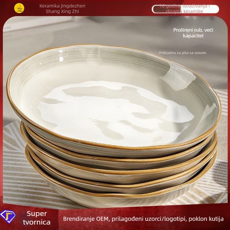 Porcelanski set posuđa s podglazurnim završetkom, duboke tanjure, mikrovalna sigurnost, svijetlo-luksuzni retro stil, mogućnost ispisa logotipa
