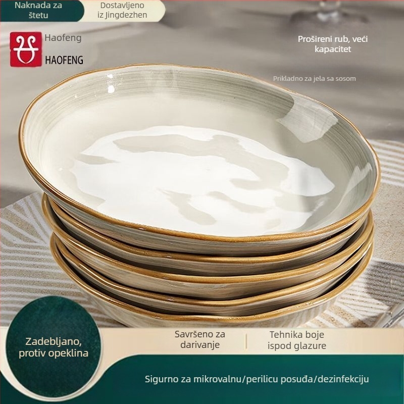 Porcelanski set posuđa s podglazurnim završetkom, duboke tanjure, mikrovalna sigurnost, svijetlo-luksuzni retro stil, mogućnost ispisa logotipa
