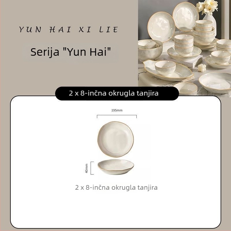 Porcelanski set posuđa s podglazurnim završetkom, duboke tanjure, mikrovalna sigurnost, svijetlo-luksuzni retro stil, mogućnost ispisa logotipa