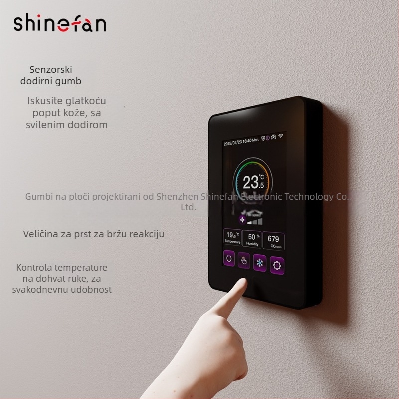 Upravljač za podno grijanje i ventilator-koil jedinicu s detekcijom CO2, tri načina rada, Wi‑Fi pametni dodirni zaslon (opcionalno) i Tuya App