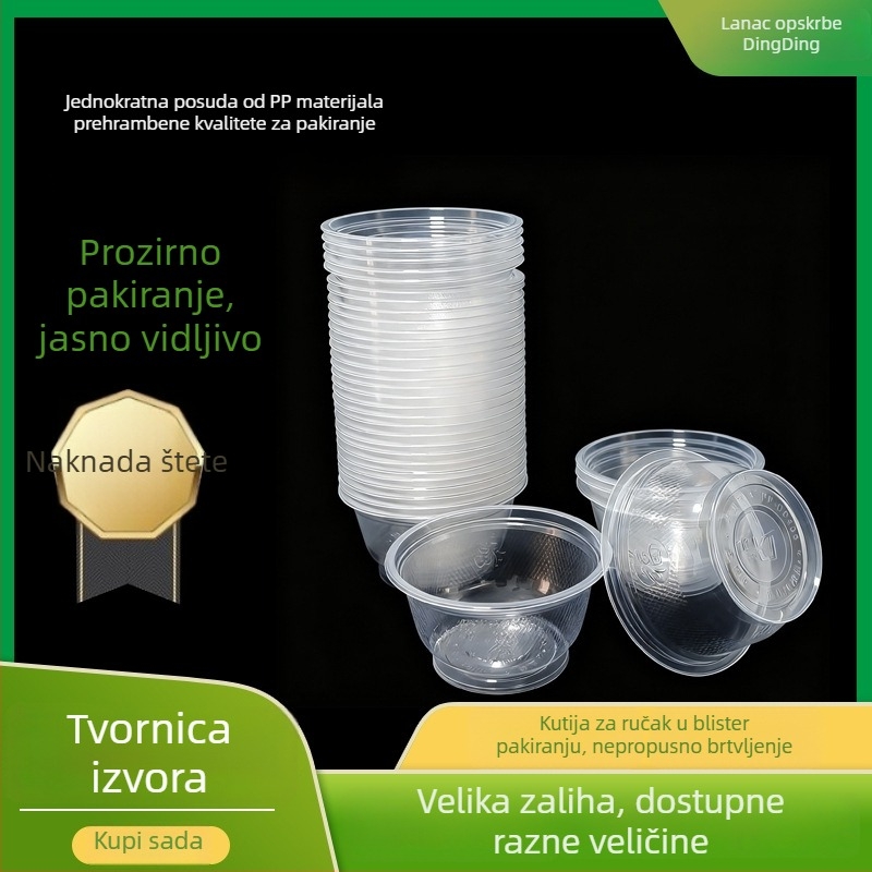 Kutija jednokratnih plastičnih zdjela, okrugle blister zdjele za bankete, kućnu upotrebu, noćne užine, hot pot i grupno objedovanje