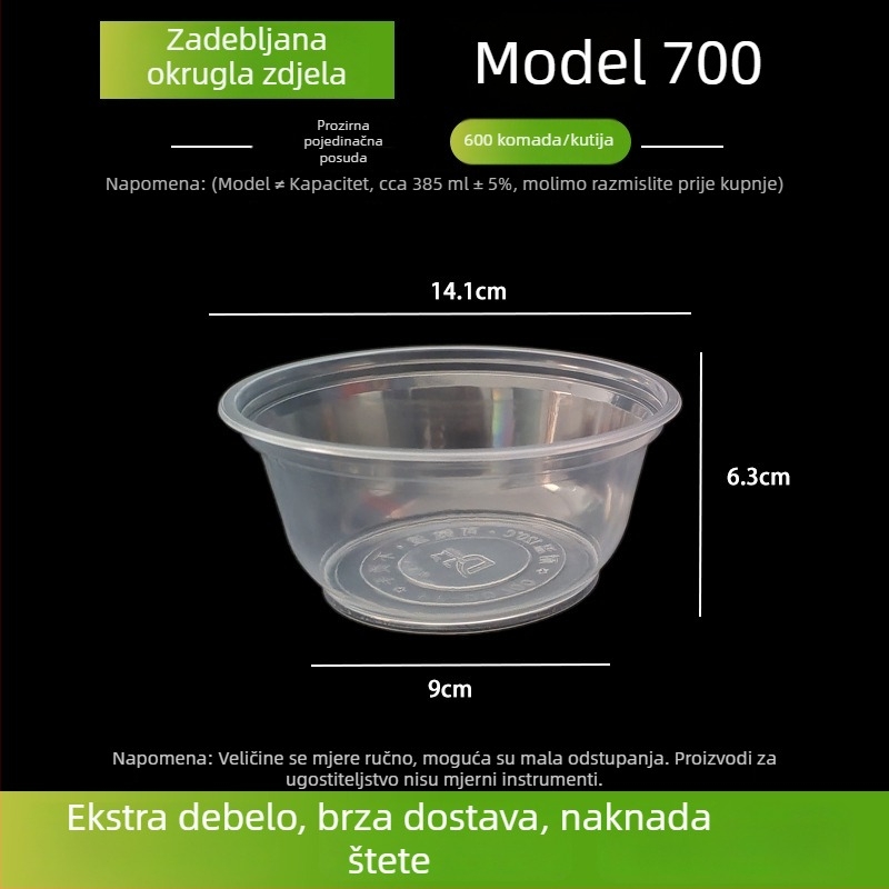 Kutija jednokratnih plastičnih zdjela, okrugle blister zdjele za bankete, kućnu upotrebu, noćne užine, hot pot i grupno objedovanje