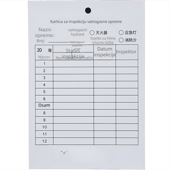 Karta inspekcije vatrogasne opreme: aparati sa suhim prašinom, mjesečni obrazac inspekcije