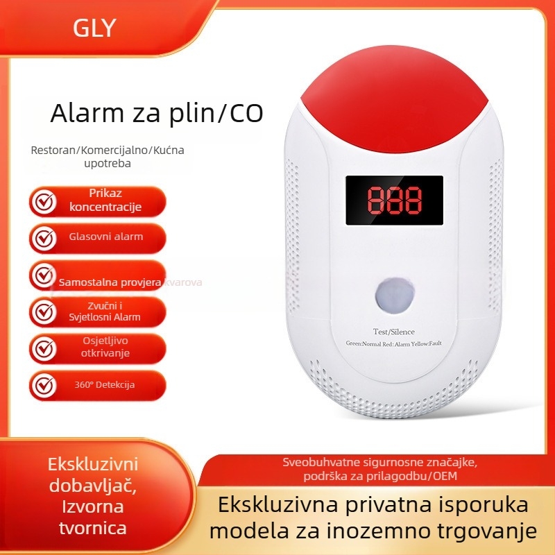Plug-in CO alarm detektor GLY-CO806, 3V, 360° detekcija, domet 30 m², zidna montaža